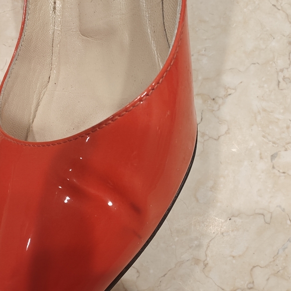 Jimmy Choo Red/Orange Patent Kitten Heels - Size 37 EU (6.5 US) - Picture 6 of 12
